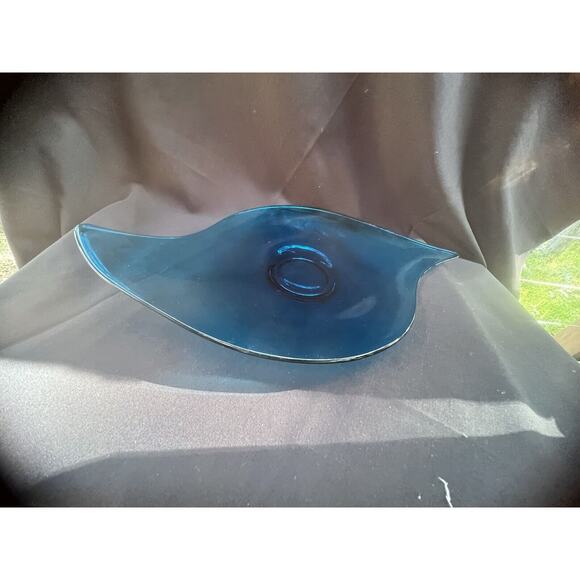 Viking Glass EPIC BLUENIQUE Platter Freeform Atomic Oblong Console Bowl Blue 19" - Picture 4 of 8